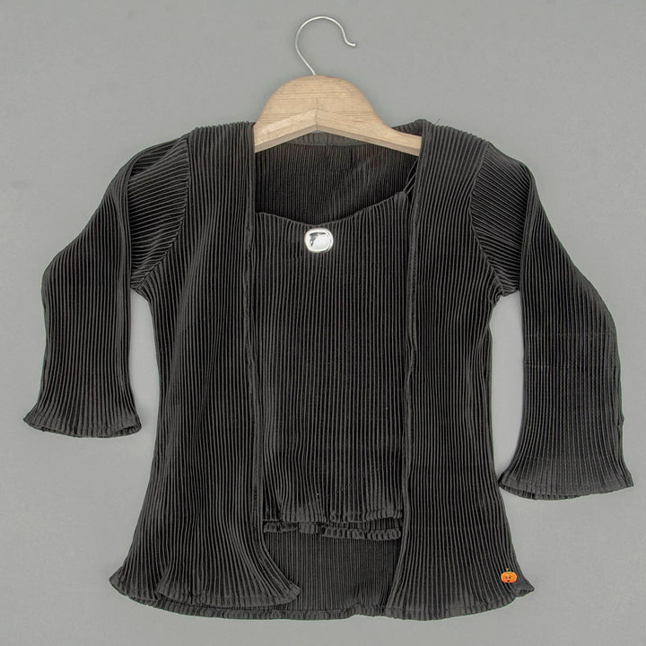 Black Striped Girls Top with Jacket Front View