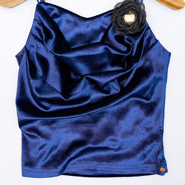 Navy Blue & Black Top for Girls Close Up View