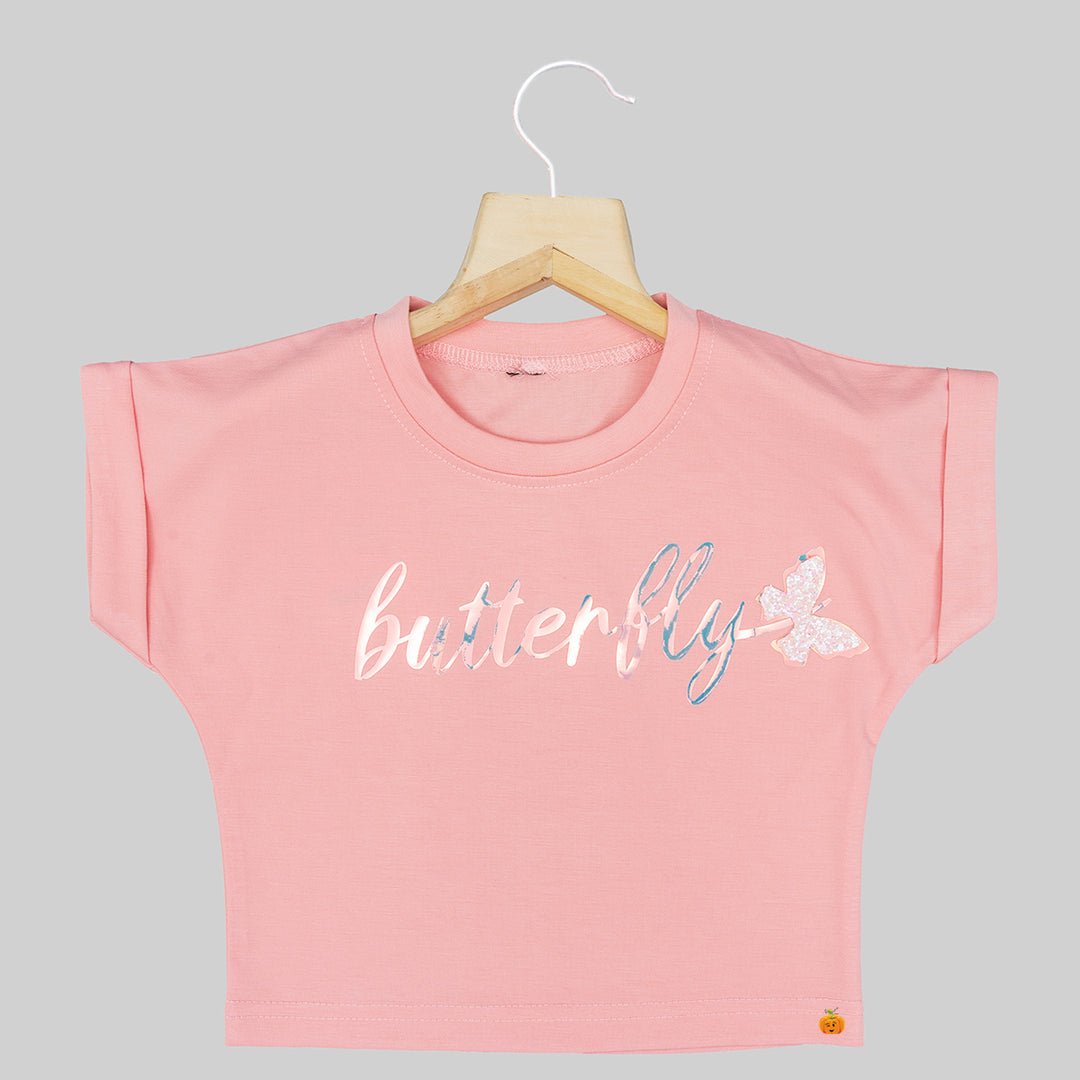 Green & Peach Half Sleeves Girls Top Front View