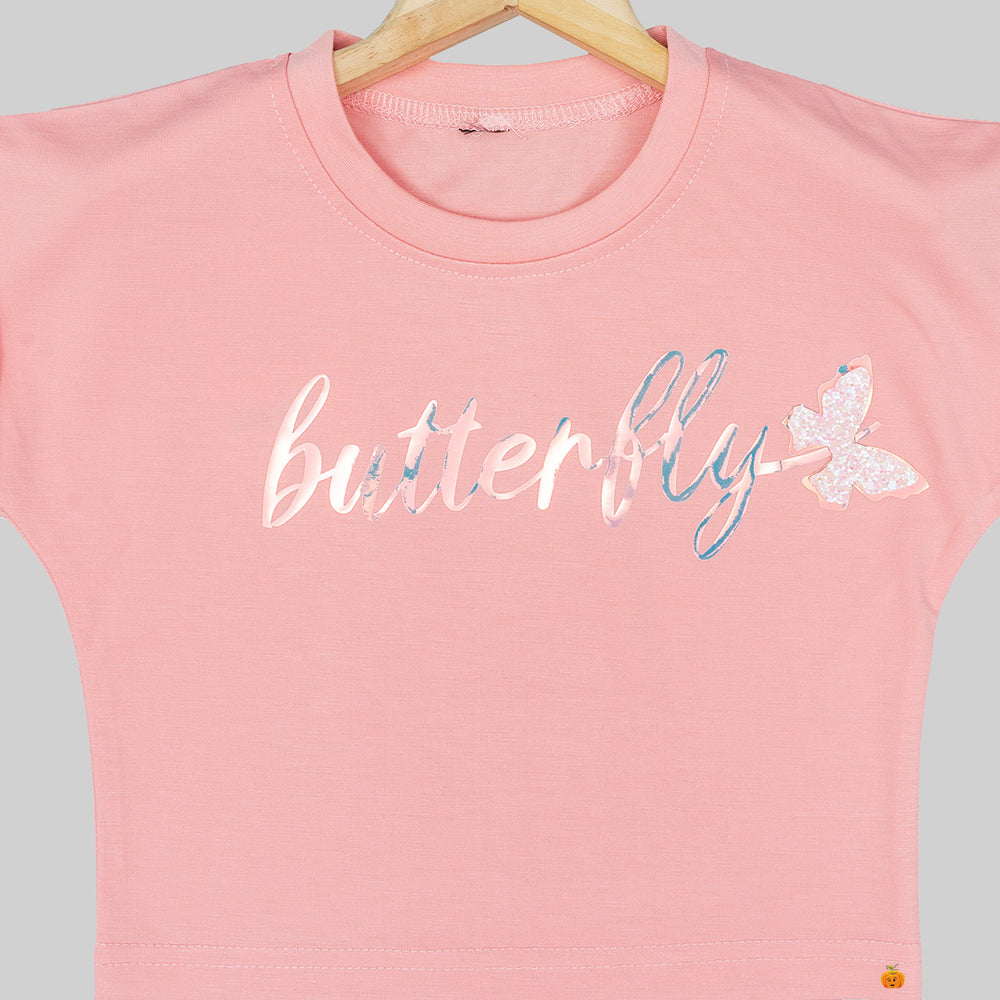 Green & Peach Half Sleeves Girls Top Close Up View