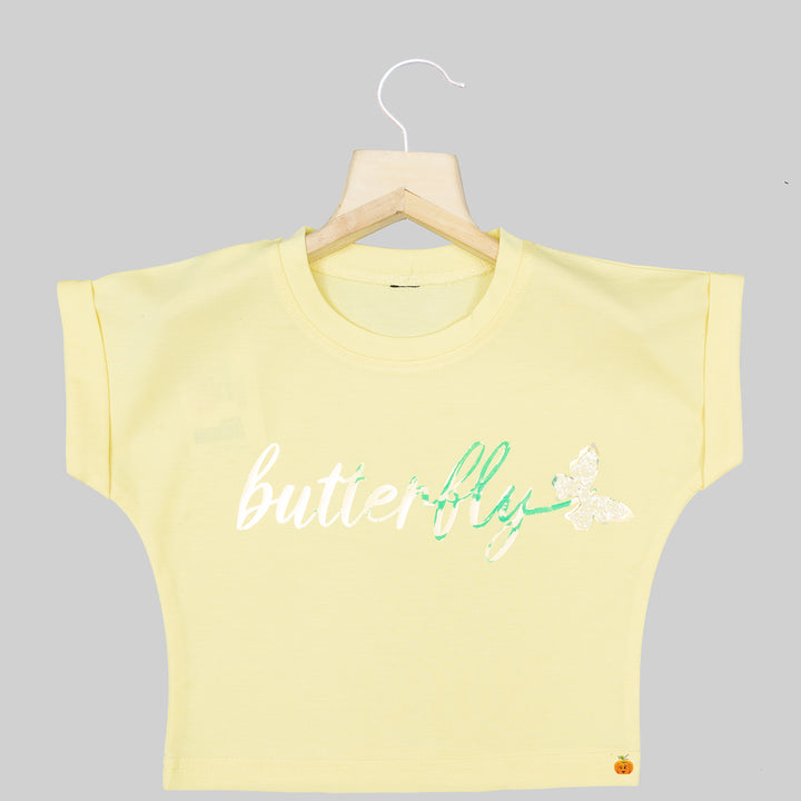 Yellow Half Sleeves Girls Top Front View
