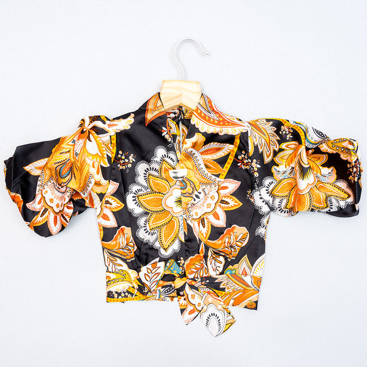 Printed Knotted Kids Top Front View