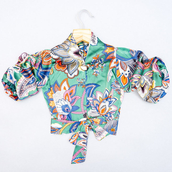 Printed Knotted Kids Top Front View