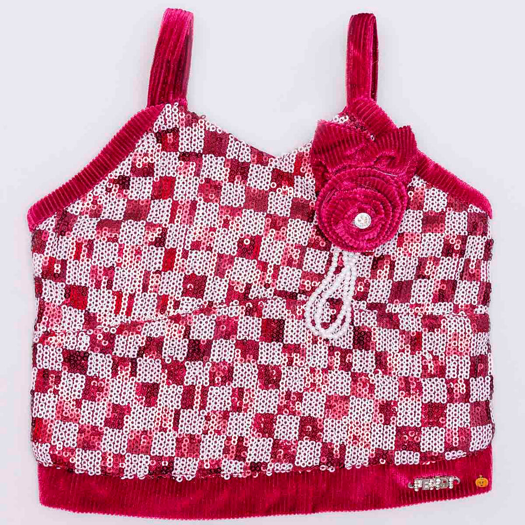 Maroon Sequin Top for Girls Front View