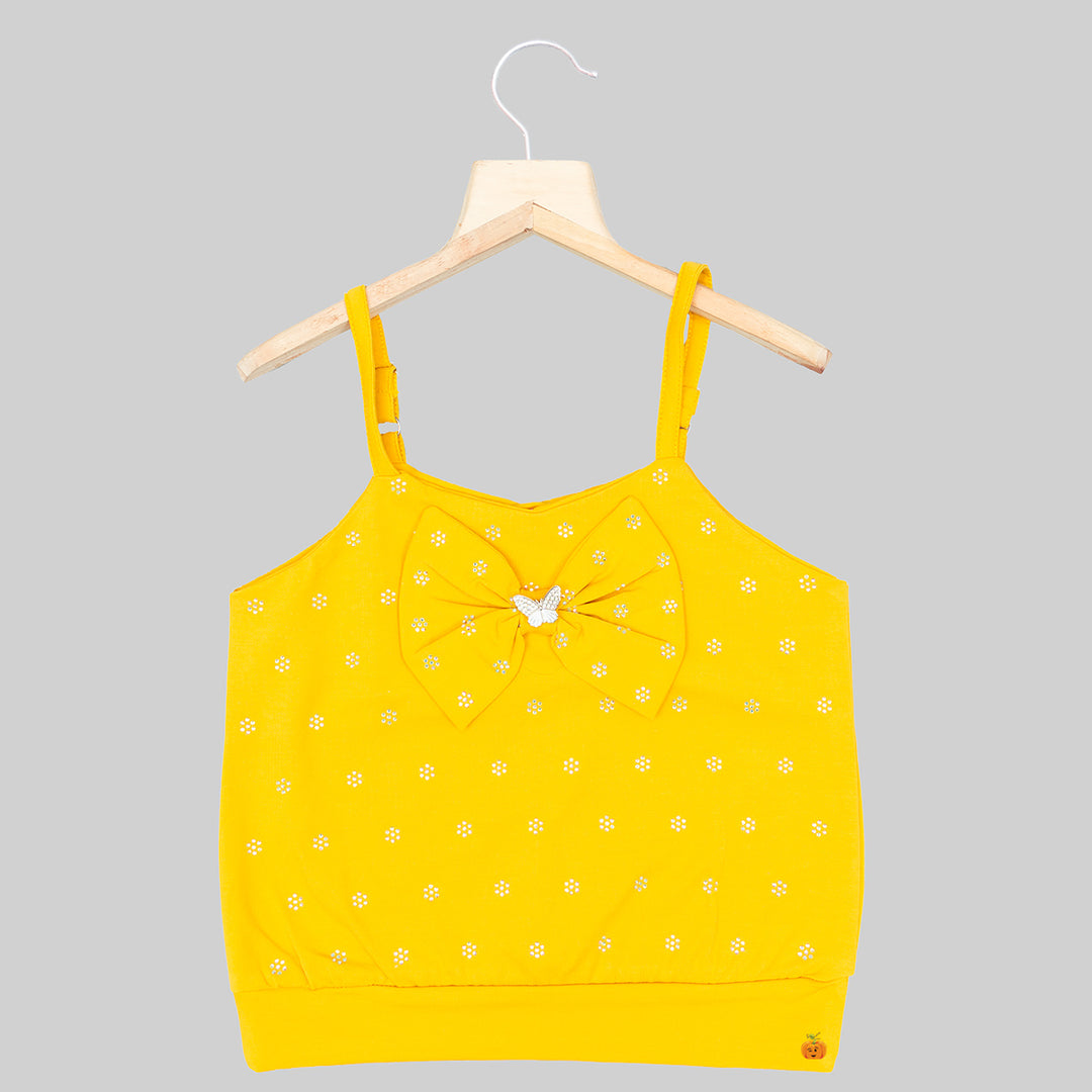 Peach & Mustard Bow Girls Top Front View