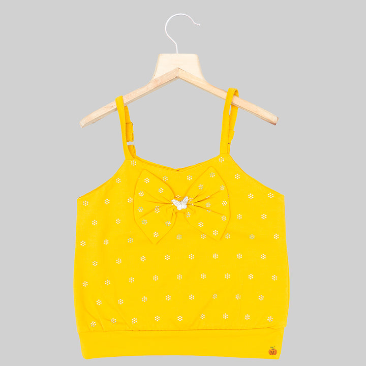 Peach & Mustard Bow Girls Top Front View