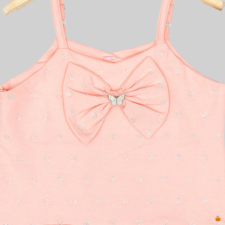 Peach & Mustard Bow Girls Top Close Up View