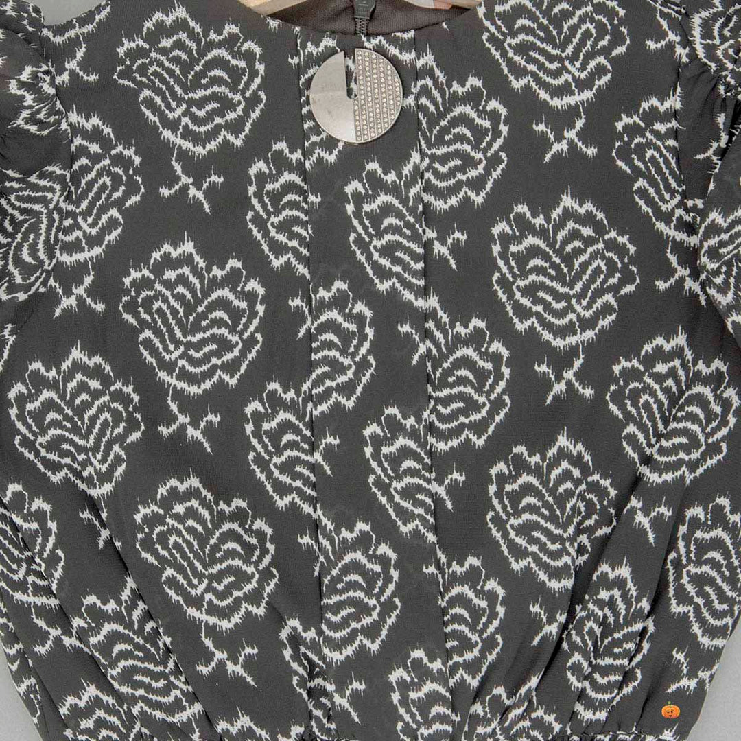 Black Floral Girls Top Close Up View