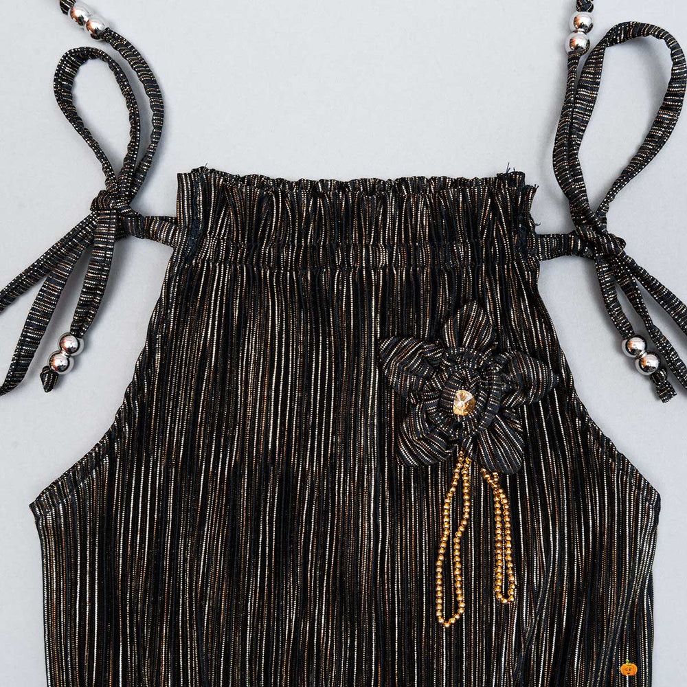 Golden & Silver Shimmering Knotted Girls Top Close up View