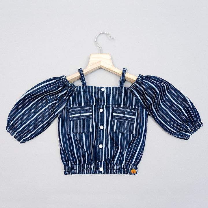 Puffy Sleeves Striped Girls Top Front View