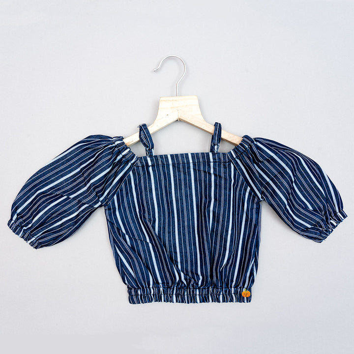 Puffy Sleeves Striped Girls Top Back View