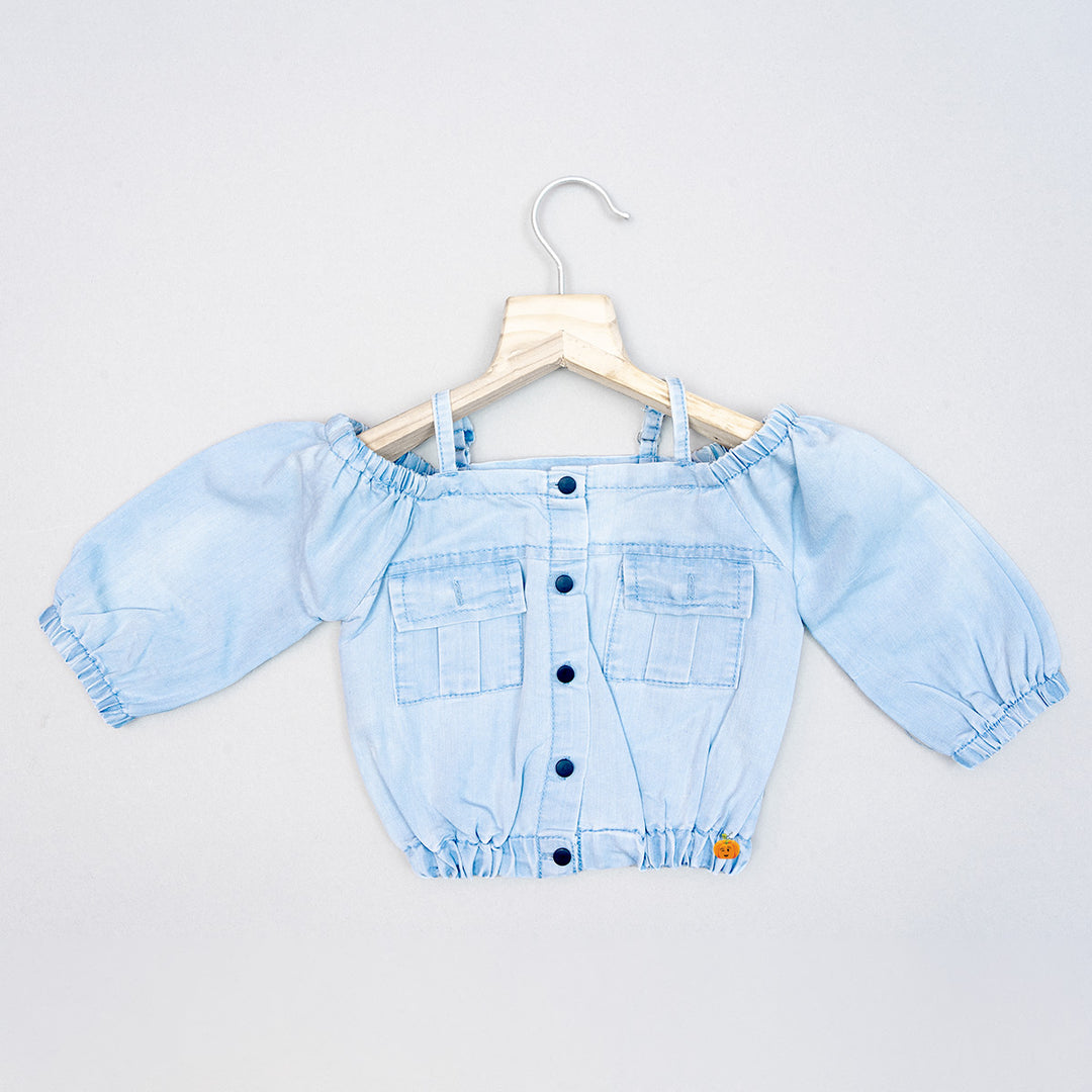 Navy Blue & Blue Denim Top for Girls Front View