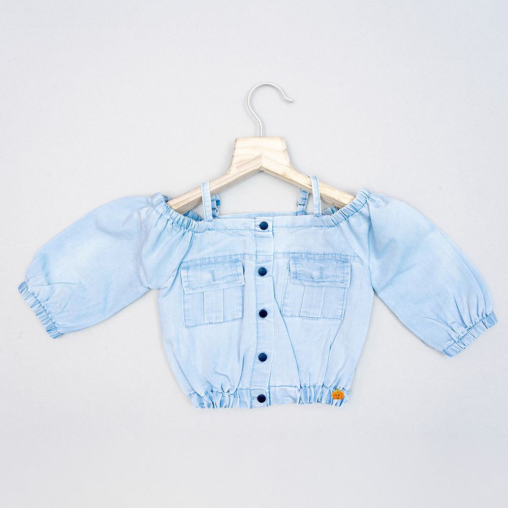 Navy Blue & Blue Denim Top for Girls Front View
