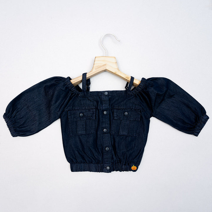 Navy Blue & Blue Denim Top for Girls Front View