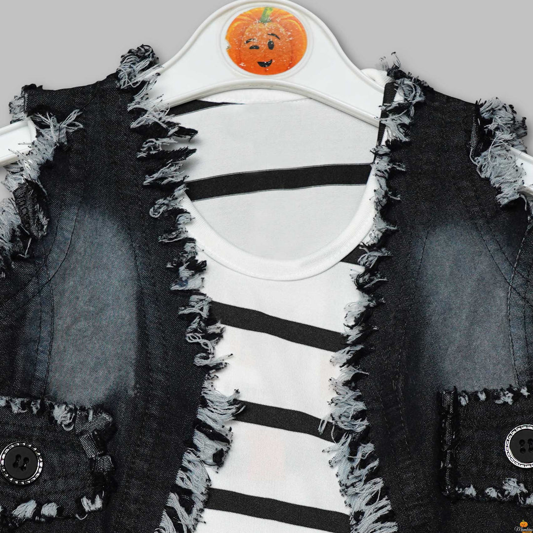 Sleevesless Top for Kid Girls with Denim Jacket