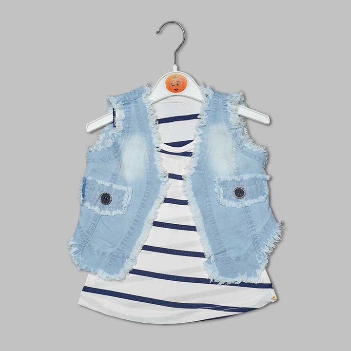 Sleevesless Top for Kid Girls with Denim Jacket