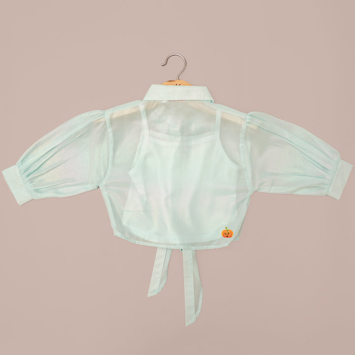 Peach & Sea Green Knotted Collared Girls Top Back View