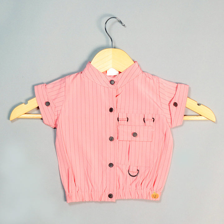 Stripes & Buttons Design Top for Kids Front View 