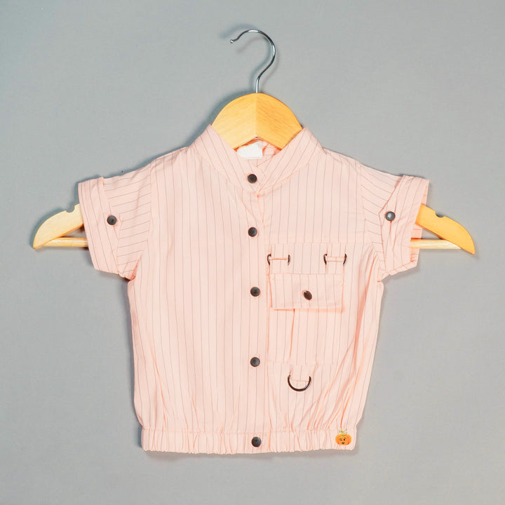 Stripes & Buttons Design Top for Kids Front View 