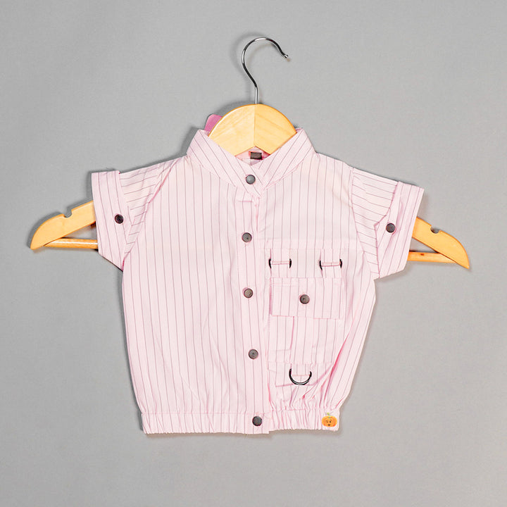 Stripes & Buttons Design Top for Kids Front View