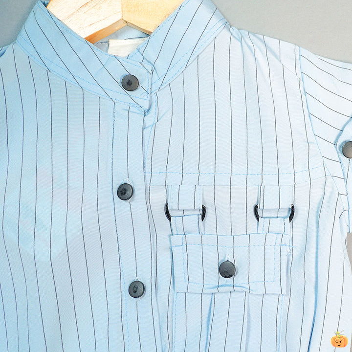 Stripes & Buttons Design Top for Kids Close Up View 