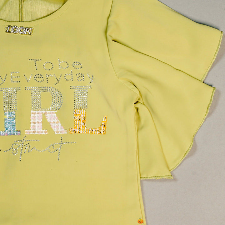 Half Sleeves Kids Top with Pretty Designs Close Up View