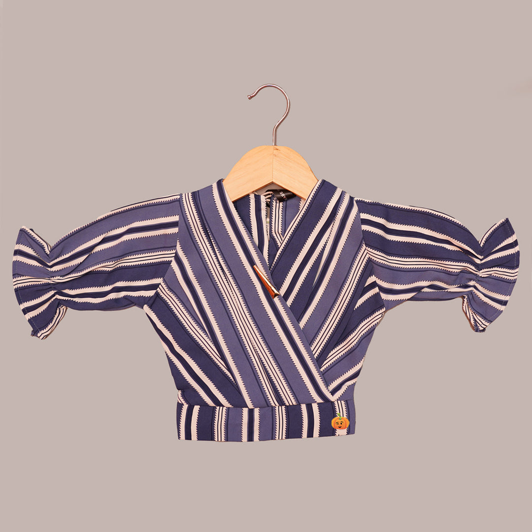 Striped Bell Sleeves Girls Top Front View
