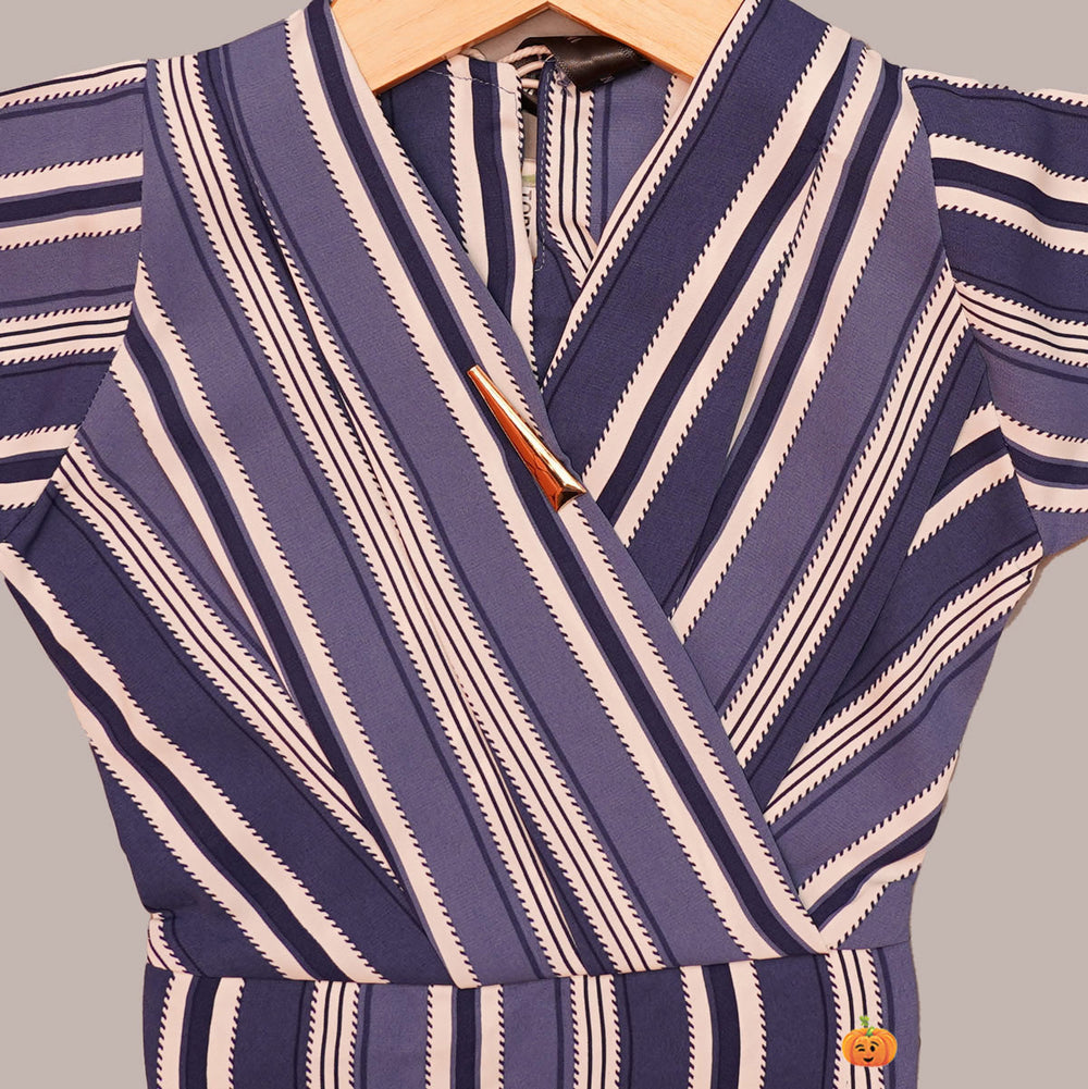 Striped Bell Sleeves Girls Top Close Up View 