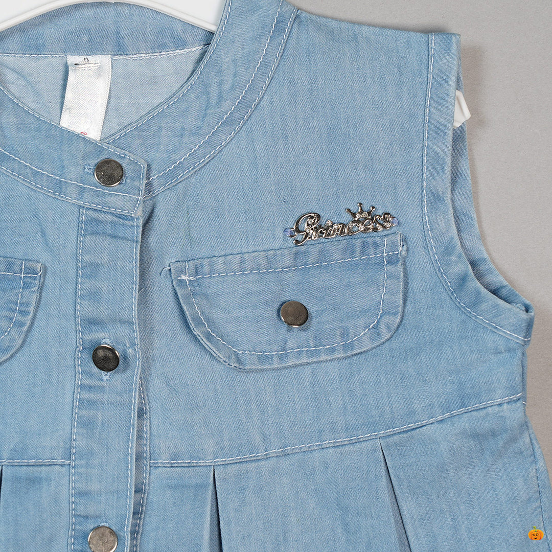 Denim Shirt Style Top for Girls Close Up View