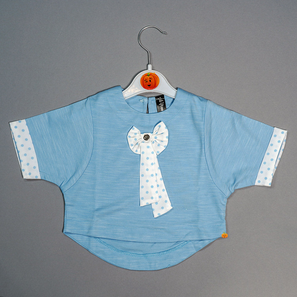 Half Sleeves Baby Girl Tops with Bow Tie Front View
