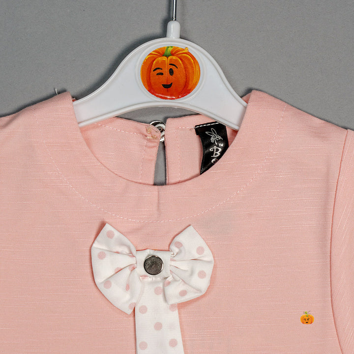 Half Sleeves Baby Girl Tops with Bow Tie Close Up View