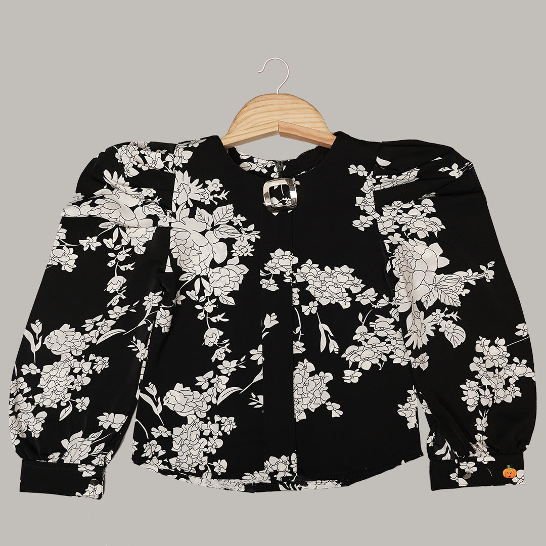 Full Sleeves Floral Printed Top for Girls Front View