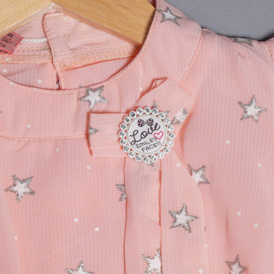 Tops for Girls with Star Print Designs Close Up View