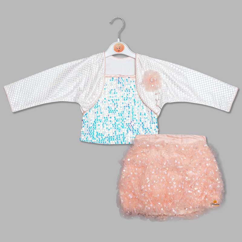 Western Dress For Girls And Kids With An Elegant SequinsPEACH