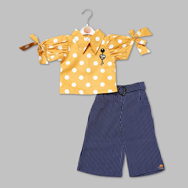 Western Dresses For Girls And Kids With Polka PrintMUSTARD