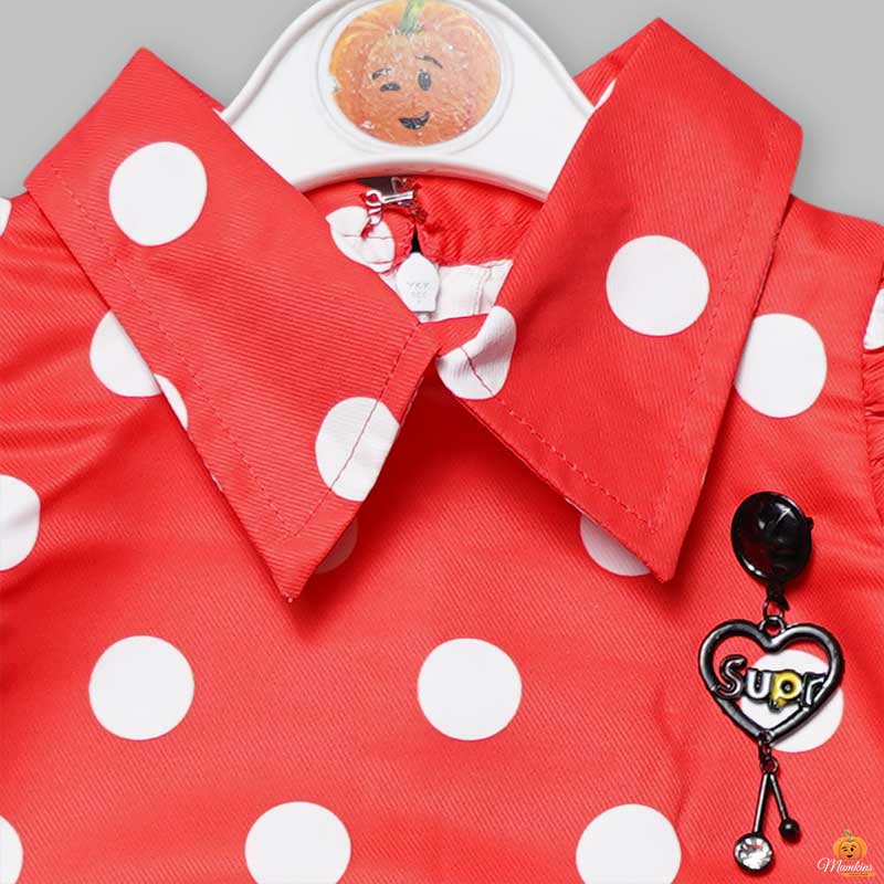 Western Dresses For Girls And Kids With Polka PrintRED