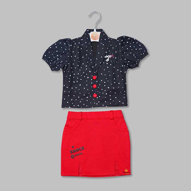 Western Dress For Girls And Kids With Polka Dotted PatternRED