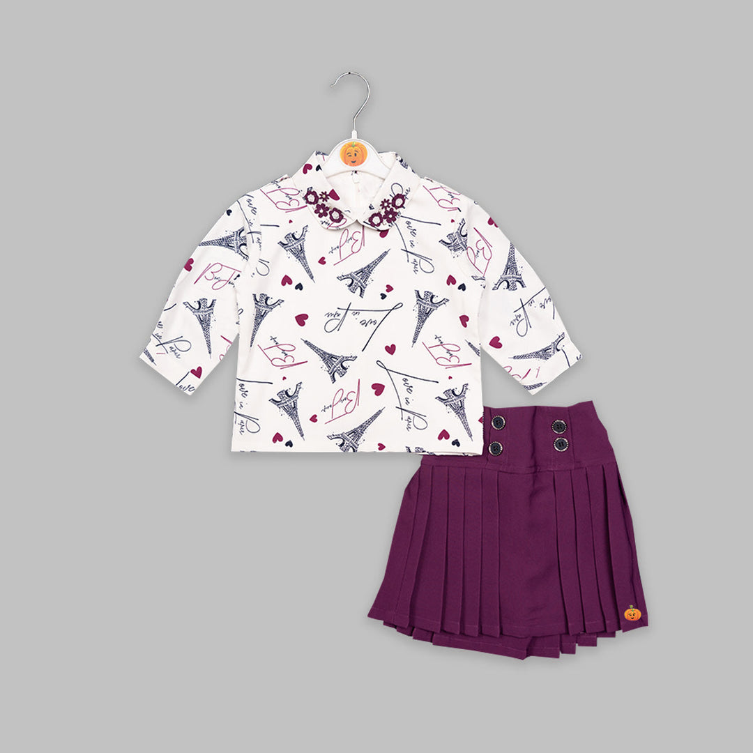 Skirt & Top For Kids With Eiffel Tower print