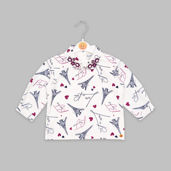Skirt & Top For Kids With Eiffel Tower print