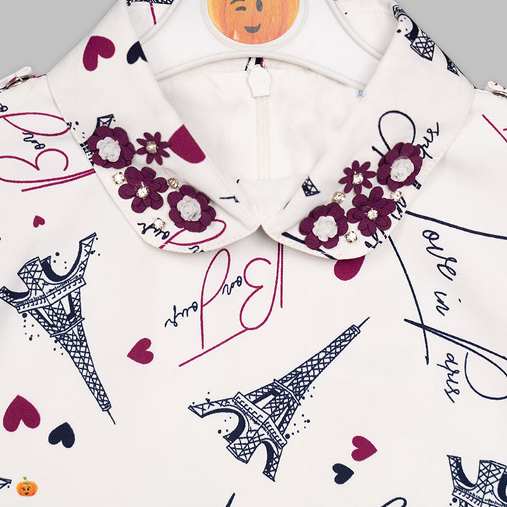 Skirt & Top For Kids With Eiffel Tower print