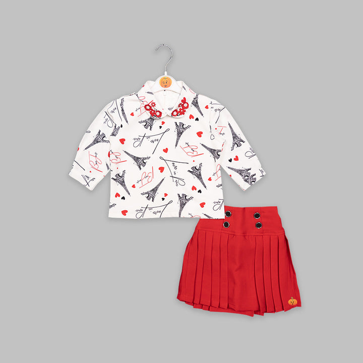 Skirt & Top For Kids With Eiffel Tower print