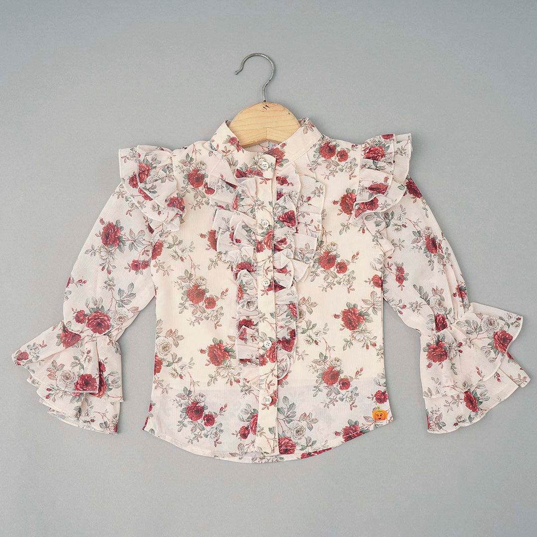 Maroon Floral Girls Palazzo Dress Top View