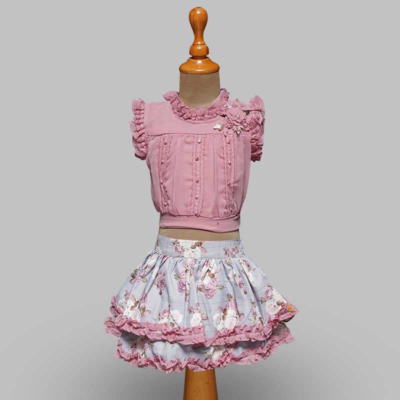 Western Set For Girls And kids With Layered Pattern SkirtOnion