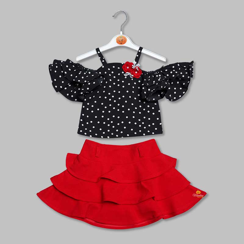 Western Set For Girls And Kids With Layered Pattern SkirtBLACK