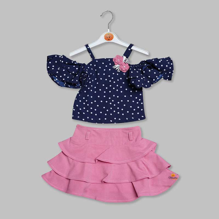 Western Set For Girls And Kids With Layered Pattern SkirtNAVY BLUE