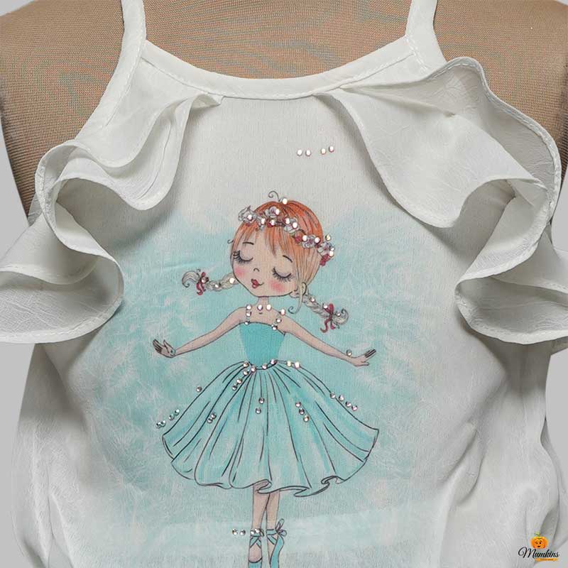 Western Set For Girls And kids With Layered Pattern SkirtBlue