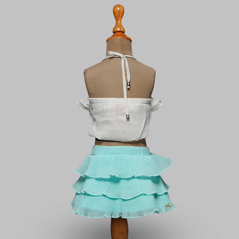 Western Set For Girls And kids With Layered Pattern SkirtBlue