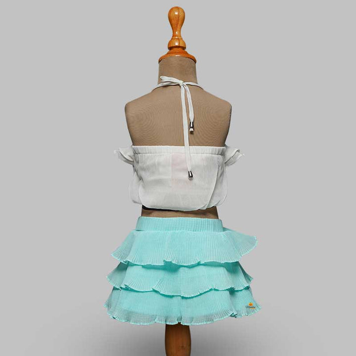 Western Set For Girls And kids With Layered Pattern SkirtBlue