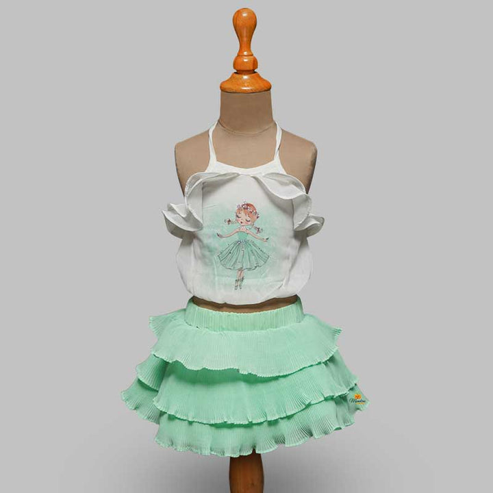 Western Set For Girls And kids With Layered Pattern SkirtGreen