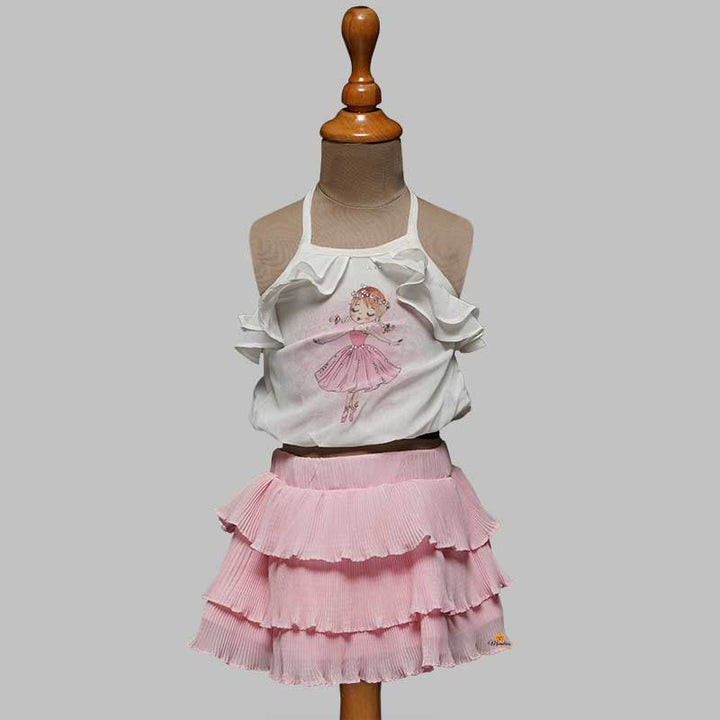 Western Set For Girls And kids With Layered Pattern SkirtPink